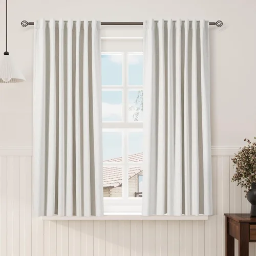 Miniatura 41 de Cortinas de lino 100% opacas para dormitorio, 102 pulgadas de largo, con pestaña trasera, bolsillo para barra, paneles acústicos con aislamiento