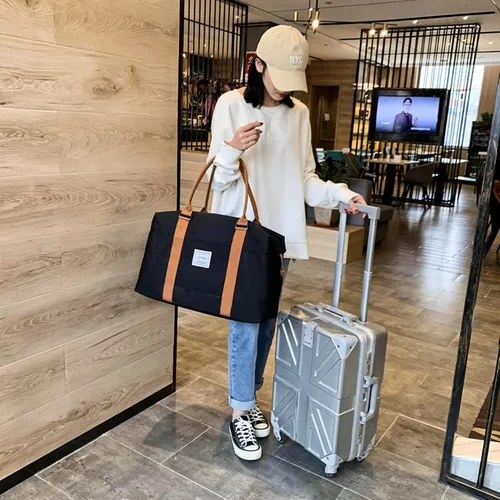 Miniatura 35 de KARRESLY Bolsa de viaje para mujer, bolsa de hombro para fin de semana, bolsa de deporte, gimnasio, bolsa de mano, impermeable, Beige