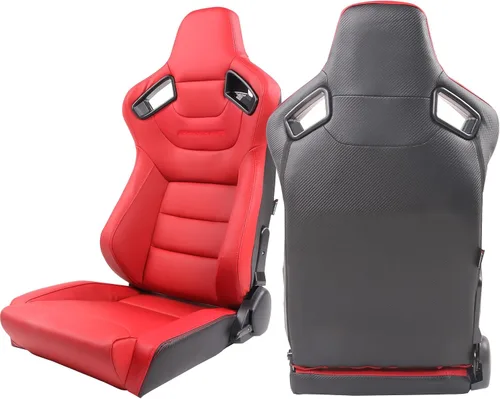 Miniatura 11 de IKON MOTORSPORTS, Asiento universal de carreras PU + cuero de carbono + gamuza, con deslizadores dobles, asiento deportivo reclinable negro