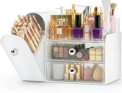 Miniatura 10 de Organizador de Maquillaje, Organizador de Tocador con Soporte para Brochas de Maquillaje, Organizadores Grandes para Cuidado de la Piel