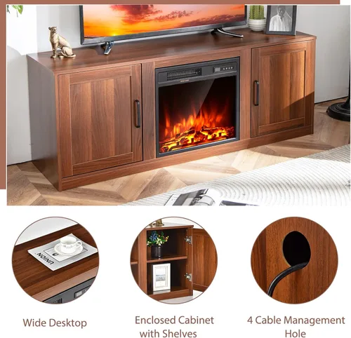 Miniatura 7 de Tangkula Soporte eléctrico para TV de hasta 65 pulgadas, con chimenea sintética de 18 pulgadas y 1500 W, termostato integrado, brillo de 5 niveles
