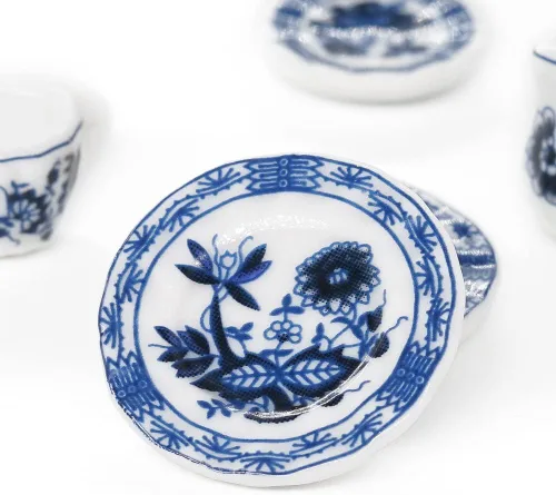 Miniatura 4 de Odoria Juego de té de porcelana en miniatura 1/12, 15 piezas, accesorios de decoración de casa de muñecas, loto azul
