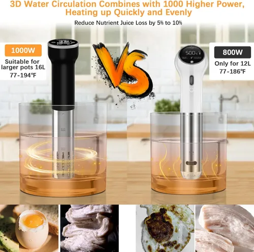 Miniatura 2 de CATTLEMAN Sous Vide Machines Wi-Fi, 1000 W, IPX7 impermeable, circulación de inmersión, cocina precisa, cocina Suvee con control preciso