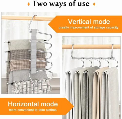 Miniatura 20 de Loretoy Paquete de 4 perchas para pantalones que ahorran espacio, estante multifuncional antideslizante para pantalones, tubo de acero inoxidable