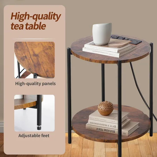 Miniatura 3 de Gawicpy - Mesa auxiliar de 2 niveles redonda, mesa de café plegable, mesa de sofá simplificada, mesa de acento para interiores y exteriores
