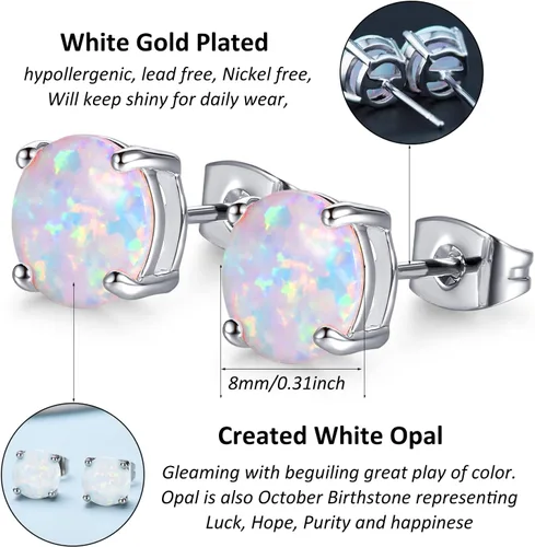 Miniatura 5 de CERSLIMO - Aretes de ópalo multicolor para mujer, 8mm