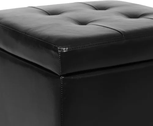 Miniatura 7 de Adeco Otomana moderna de cuero con ruedas, otomana cuadrada negra rodante de 18.8" con almacenamiento, taburete de tocador tapizado acolchado