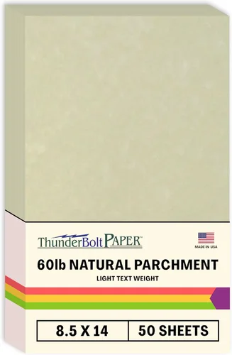 Miniatura 6 de 100 hojas de papel de pergamino natural con texto 60# (enlace = 24), 4.25 x 11 pulgadas, tamaño media carta, corte largo, 60 libras, no es