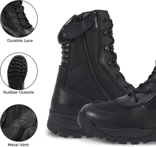 Miniatura 4 de WIDEWAY Botas de trabajo tácticas militares de 8 pulgadas con cremallera lateral ligeras de combate del ejército botas de trabajo duraderas