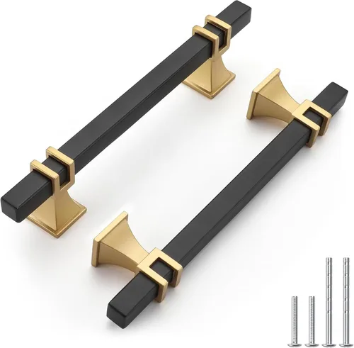 Miniatura 18 de Haliwu Paquete de 5 tiradores de gabinete con barra en T negra y dorada de 3 pulgadas, tiradores de puerta para armarios de cocina, manijas de zinc