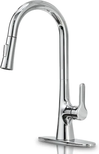 Miniatura 8 de Grifo de cocina dorado cepillado, grifo de fregadero de cocina dorado de una sola manija con rociador extraíble, grifo de cocina moderno de latón
