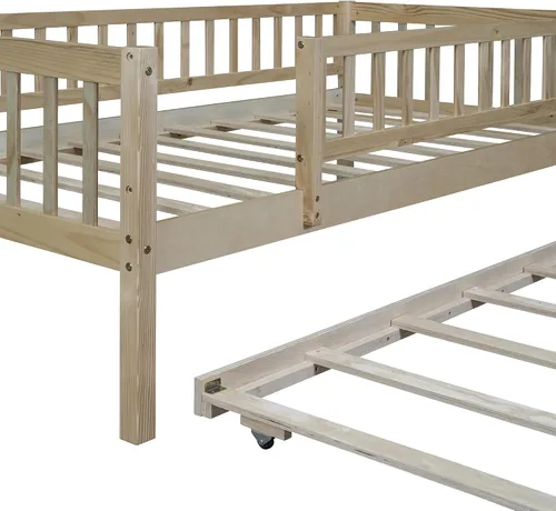 Miniatura 9 de Merax Sofá cama de tamaño individual con nido, marco de cama individual de madera con barandillas de valla, no necesita somier, natural Natural