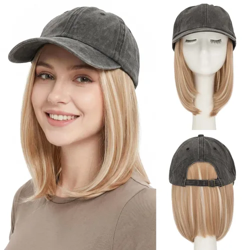Miniatura 26 de SEGO Gorra de béisbol con extensiones de cabello para mujer, resistente al calor, sintético, 6 pulgadas, ajustable, corta, recta, peluca de repuesto