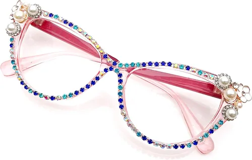 Gafas de lectura de ojo de gato, diamantes de imitación brillantes, marco de diamantes de imitación, gafas con bloqueo de luz azul