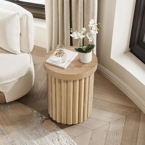 Miniatura 8 de LuxenHome Mesa auxiliar redonda, mesa auxiliar acanalada de 19 pulgadas de alto para espacios pequeños, mesa auxiliar pequeña moderna de mediados