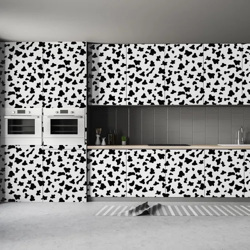 Miniatura 8 de Papel de contacto con puntos blancos y negros, papel tapiz con diseño de vaca para despegar y pegar, autoadhesivo, lindo papel de pared extraíble