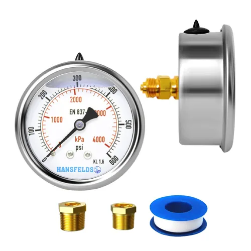 Miniatura 14 de Medidor de presión relleno de líquido de 0-100 psi, cara de dial de 2.5 pulgadas, carcasa de acero inoxidable para montaje trasero NPT de 1/4