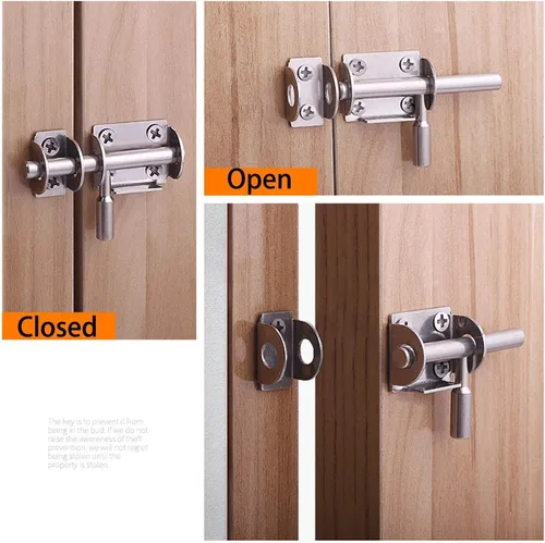 Miniatura 7 de Mini cerrojo deslizante para puerta, 2.6 pulgadas de acero inoxidable resistente (paquete de 2) OLT con orificio para candado, pestillos interiores