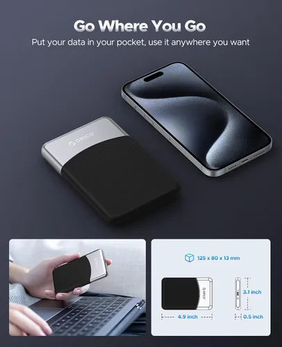 Miniatura 5 de ORICO SSD externo de 128 GB con cable USB C 2 en 1, unidad de estado sólido portátil USB 3.2 Gen 1 hasta 460 MB/s, resistencia al polvo y caídas