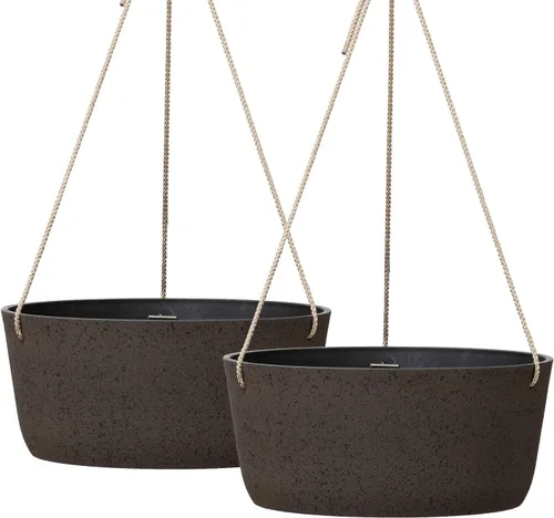 Miniatura 7 de La Jolie Maison - Macetas colgantes grandes de 12 pulgadas para exteriores, juego de 2 macetas de jardín colgantes, color negro carbón