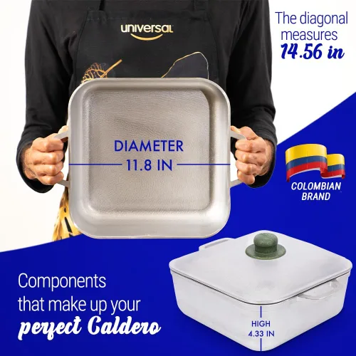 Miniatura 3 de Universal Unique Square Caldero (8.57 l - 24 tazas), olla de aluminio inoxidable, apta para horno, distribución uniforme del calor y cocción rápida.