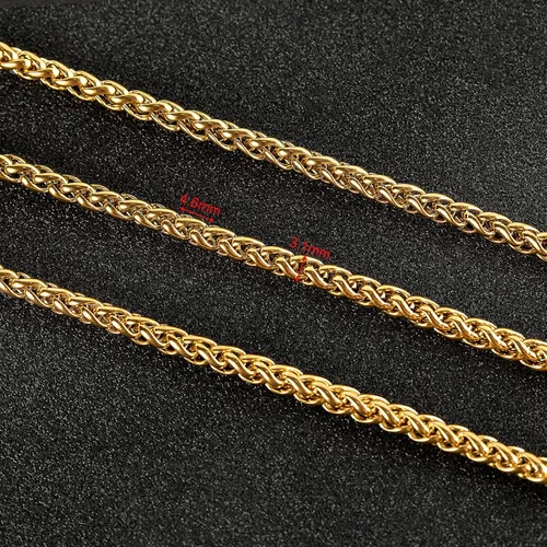 Miniatura 3 de Cadenas chapadas en oro a granel, cadena de trigo de acero inoxidable 304 con anillos de salto y cierres de langosta, collar para hombres y mujeres