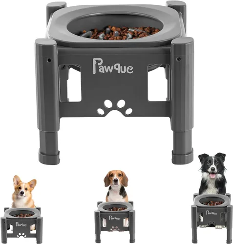 Pawque Cuencos elevados de comida lenta para perros de 35 onzas con soporte ajustable (3 alturas de 6.1 pulgadas, 7.7 pulgadas, 9.3 pulgadas),