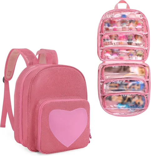 LoDrid Mochila de transporte compatible con todas las muñecas LOL Surprise, estuche de almacenamiento con 6 bolsillos transparentes para organizador
