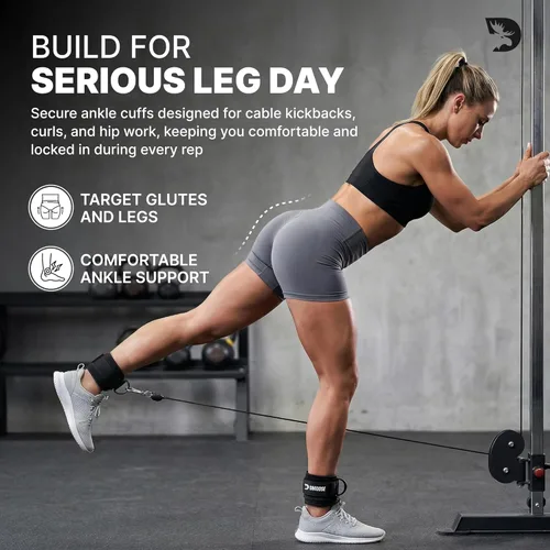 Miniatura 2 de DMoose Fitness Ankle Strap for Cable Machine - One Size Fit with Premium Padding Cuffs, Ankle Bands for Working Out, Booty Workouts, Leg Extension