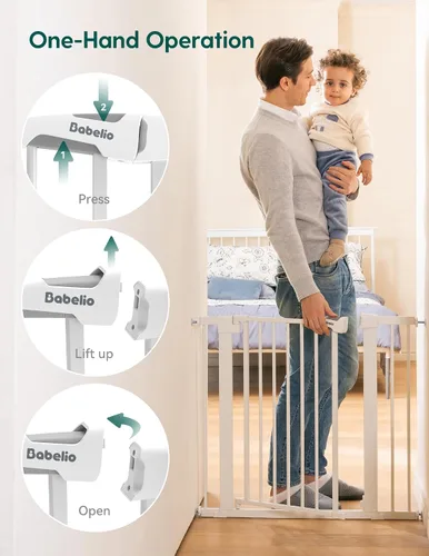 Miniatura 4 de Babelio - Puerta de bebé de metal, de 74-109 cm, con cierre automático, fácil de instalar, puerta para mascotas PressGuard P7, puerta de seguridad