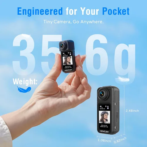 Miniatura 2 de Movcan Cámara corporal S70 con grabación de audio y video, cámara corporal HD 1520P con lente giratoria de 180°, cámara de grabación manos libres