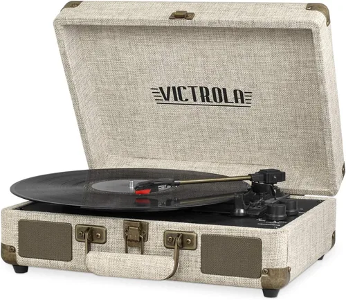 Miniatura 10 de Victrola Journey - Tocadiscos portátil de maleta con Bluetooth, con altavoces integrados, reproductor de discos de vinilo de 3 velocidades, salida