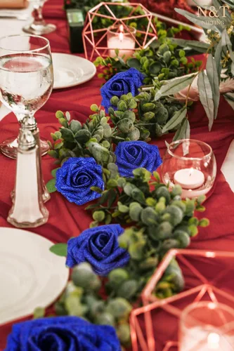 Miniatura 61 de N&T NIETING Flores artificiales, rosas artificiales de color rosa intenso, 50 piezas de flores falsas con tallo para ramos de boda DIY, centros