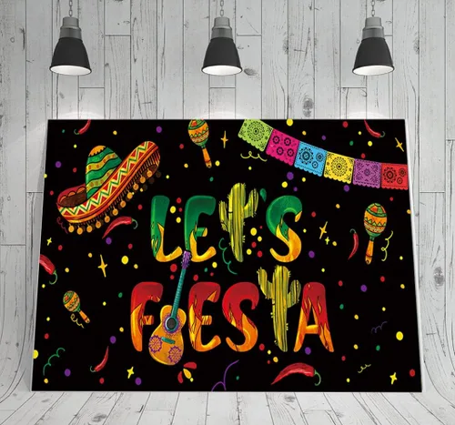 Miniatura 4 de Telón de fondo negro de Let's Fiesta Mexicana, 6 x 3.6 pies, decoración de fiesta de Let's Fiesta Luau Cinco de Mayo, decoración de cumpleaños