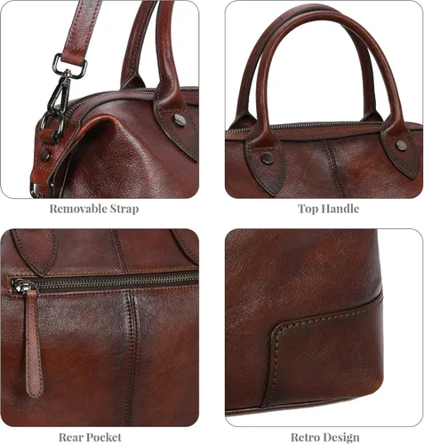 Miniatura 6 de HESHE Bolso de mano de cuero genuino para mujer, bolso de cuero de gran capacidad, bolso de mano con asa superior, bolso de médico vintage