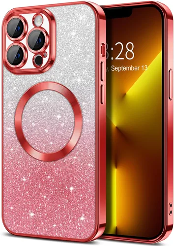 Miniatura 102 de Hython Funda para iPhone 13 Pro transparente con purpurina magnética [compatible con MagSafe] Protector completo de lente de cámara delgado