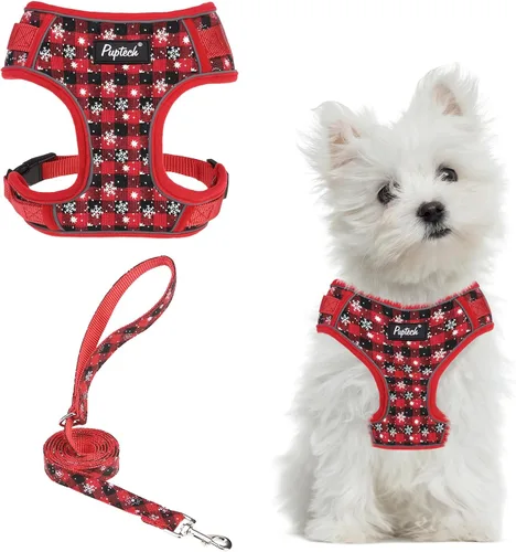 Miniatura 8 de PUPTECK Juego de arnés y correa para perro pequeño, arnés ajustable sin tirones para cachorro, chaleco de malla suave reflectante para mascotas