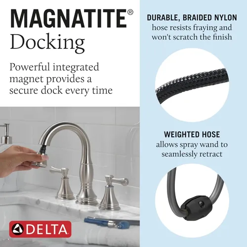 Miniatura 4 de Delta Faucet Cassidy - Grifo de baño extraíble, grifo de baño de instalación extendida de níquel cepillado de 3 orificios, grifo de lavabo de baño