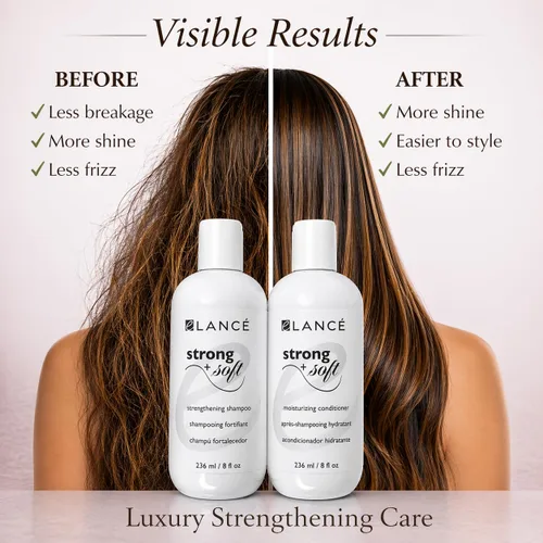 Miniatura 3 de Set de champú y acondicionador para el crecimiento y reparación del cabello con romero, minoxidil, biotina, argán y queratina - eLANCÉ Strong + Soft