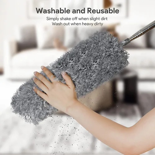 Miniatura 5 de DELUX Plumero de microfibra con 7 plumeros, reutilizables, flexibles, lavables, con poste de extensión extra largo de 100 pulgadas para limpiar