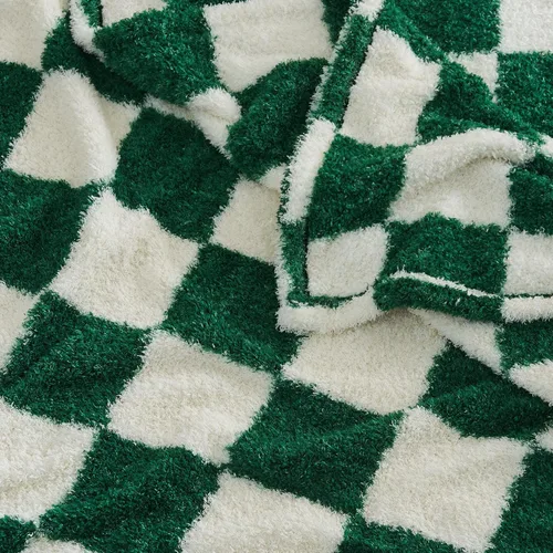 Miniatura 4 de Qeils Manta a cuadros de microfibra súper suave de punto verde bosque para sofá, silla, cama, camping, manta ligera de viaje - 60 x 80 pulgadas
