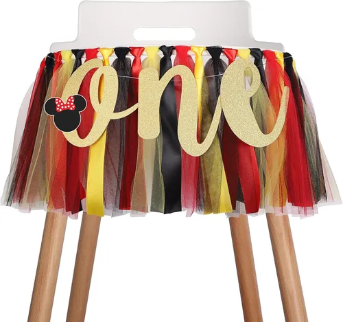 Cartel decorativo de ratón para silla de bebé - Cartel de primer cumpleaños, guirnalda de tela para silla de bebé, suministros de fiesta, rojo,