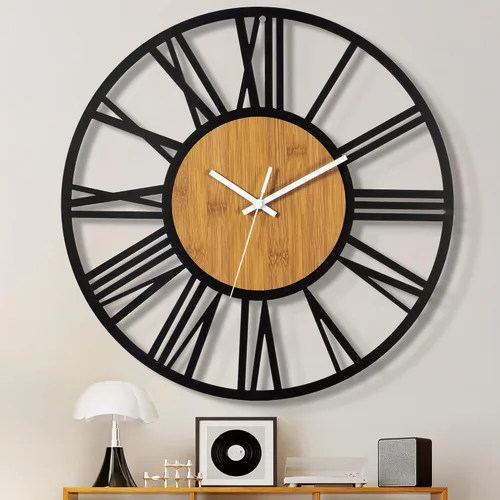 Miniatura 15 de 1st owned Reloj de pared para sala de estar - 33 cm Silencioso sin tictac, funciona con baterías, metal negro, relojes de pared de madera antigua
