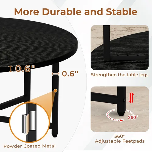 Miniatura 4 de FAMIDGE - Mesa auxiliar, mesa de centro redonda negra de 31.5 pulgadas para sala de estar, mesas centrales para uso familiar y de oficina, mesas