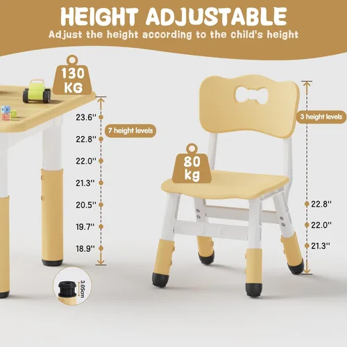 Miniatura 2 de Brelley, Juego de mesa y 2 sillas para niños, escritorio y silla ajustables en altura para niños pequeños, escritorio con diseño de grafiti