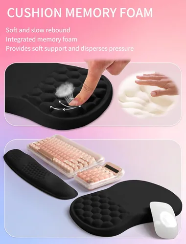 Miniatura 4 de Hokafenle Combinación 2 en 1, reposamuñecas para teclado Wave y almohadilla ergonómica para ratón con curvatura, soporte de muñeca para aliviar