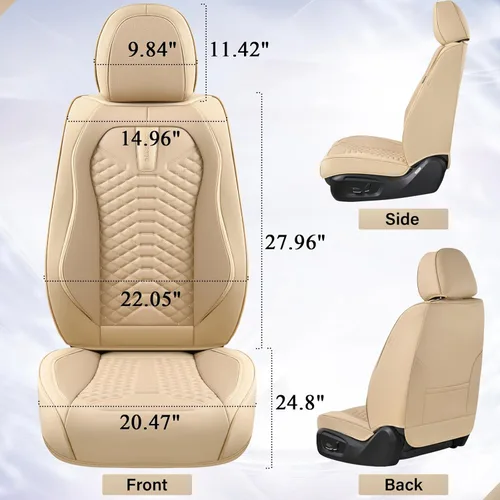 Miniatura 4 de Coverado Fundas de asiento delantero, 2 piezas de fundas de asiento universales para automóviles, de piel de napa transpirable, impermeable, Beige