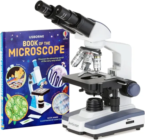AmScope B120B-WM Siedentopf Microscopio binocular compuesto, aumento de 40X-2000X, campo claro, iluminación LED, condensador Abbe, etapa mecánica de