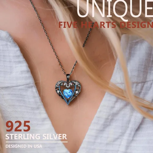 Miniatura 32 de Collar de cristal de 5 corazones, chapado en oro rosa de 18 quilates, colgante con cadena de plata de ley 925 de 18 + 2 pulgadas, joyería de piedra