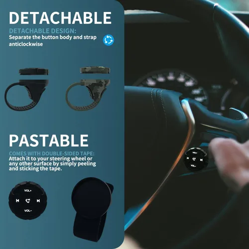 Miniatura 3 de Control remoto de botón multimedia Bluetooth, controlador de música inalámbrico impermeable para automóvil, bicicleta, motocicleta, botón de control